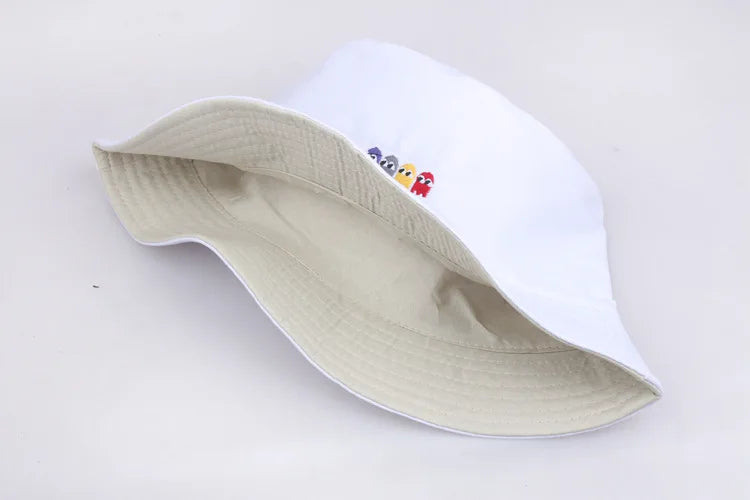 Korean Anime Cartoon Embroidered Basin Hat Eat Peas Fisherman Hat Sun Hat Wholesale Fishing Bucket Hat