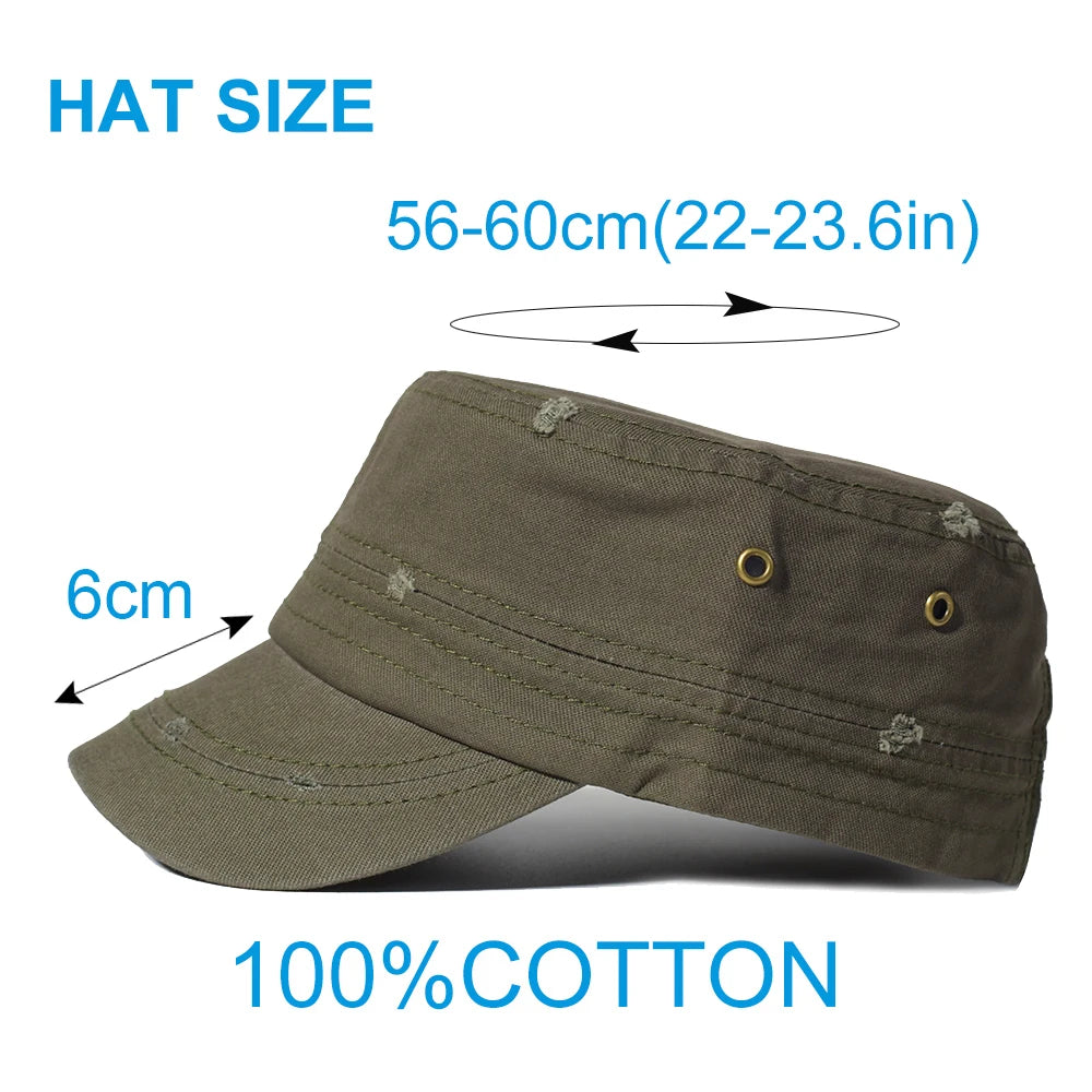 Four Seasons Washed Cotton Flat Caps Men Women Military Cap