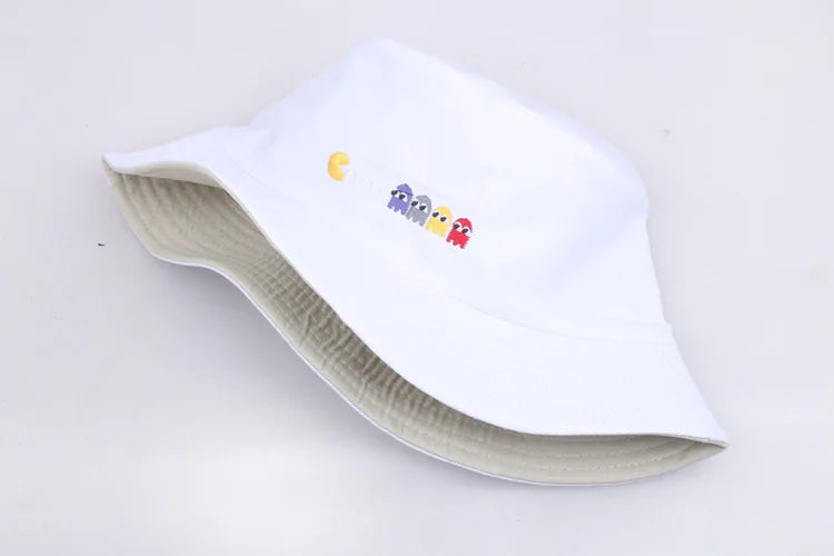 Korean Anime Cartoon Embroidered Basin Hat Eat Peas Fisherman Hat Sun Hat Wholesale Fishing Bucket Hat
