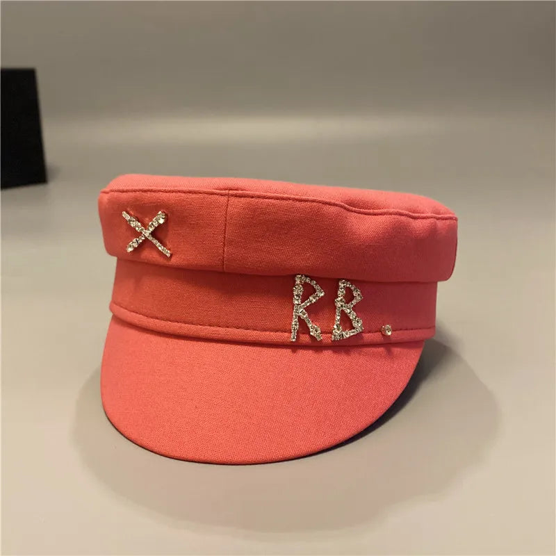 New Cotton And Linen Rhinestone Letter Newsboy Caps Women