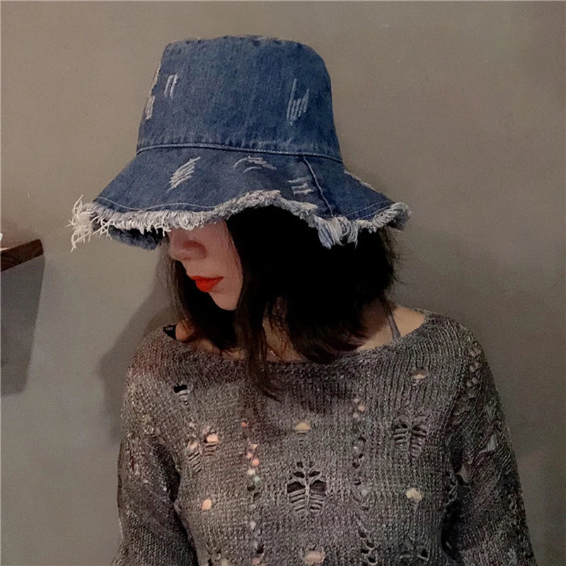 Summer Autumn Washed Denim Sun Hat Women