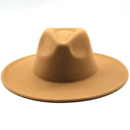 Men Women 9.5cm Flat Big Wide Brim Autumn Winter Wool Felt Fedora