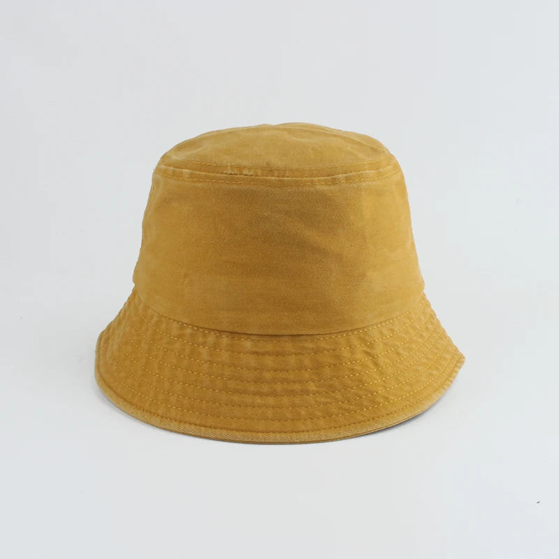 Washed Denim Bucket Hat Kids Wide Brim Cotton Fisherman Hat