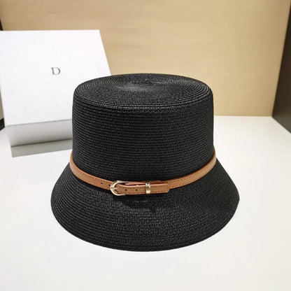 Women's Summer Bucket Hat Belt Decoration UV Protection Sun Cap
