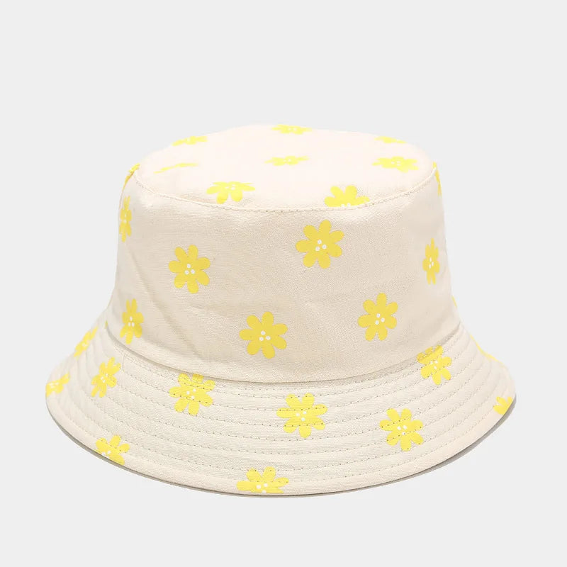 Four Seasons Cotton Flower Print Bucket Hat Fisherman Hat Outdoor Travel Cap for Men and Women