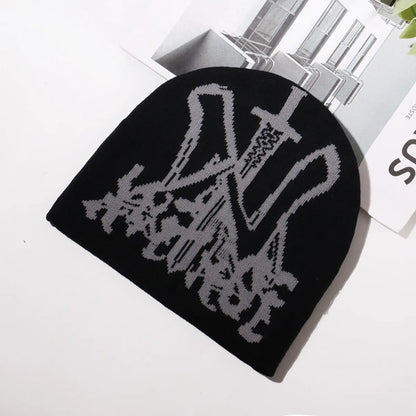Custom Letter Accept Knitted European Jacquard Gothic Style Beanie Cold Hat