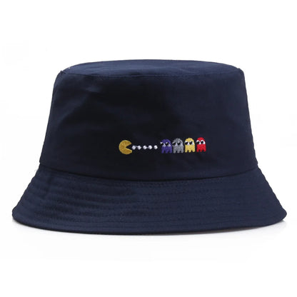 Korean Anime Cartoon Embroidered Basin Hat Eat Peas Fisherman Hat Sun Hat Wholesale Fishing Bucket Hat