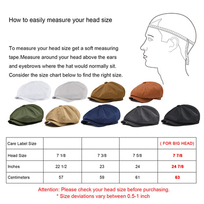 Botvela Newsboy Cap Men's Twill Cotton Hat Baker Boy Caps Retro