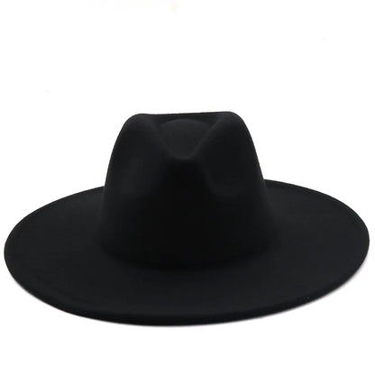 Men Women 9.5cm Flat Big Wide Brim Autumn Winter Wool Felt Fedora