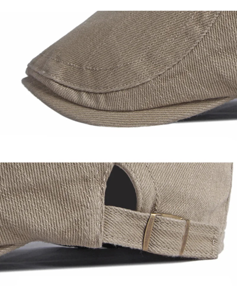 Spring Summer Beret Hat For Men Solid Black Gray Cotton Flat Cap