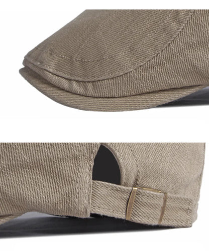 Spring Summer Beret Hat For Men Solid Black Gray Cotton Flat Cap