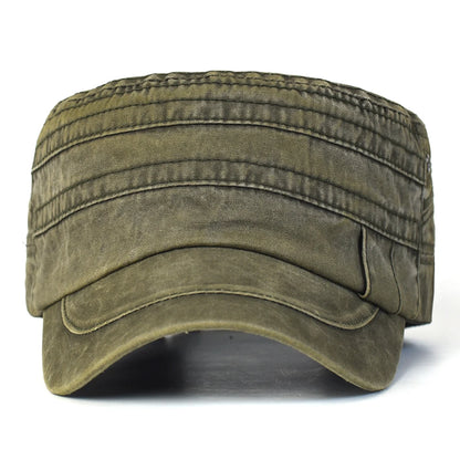 Casual Washed Cotton Flat Top Hat Military Caps Men Women Unique Design Vintage Four Seasons