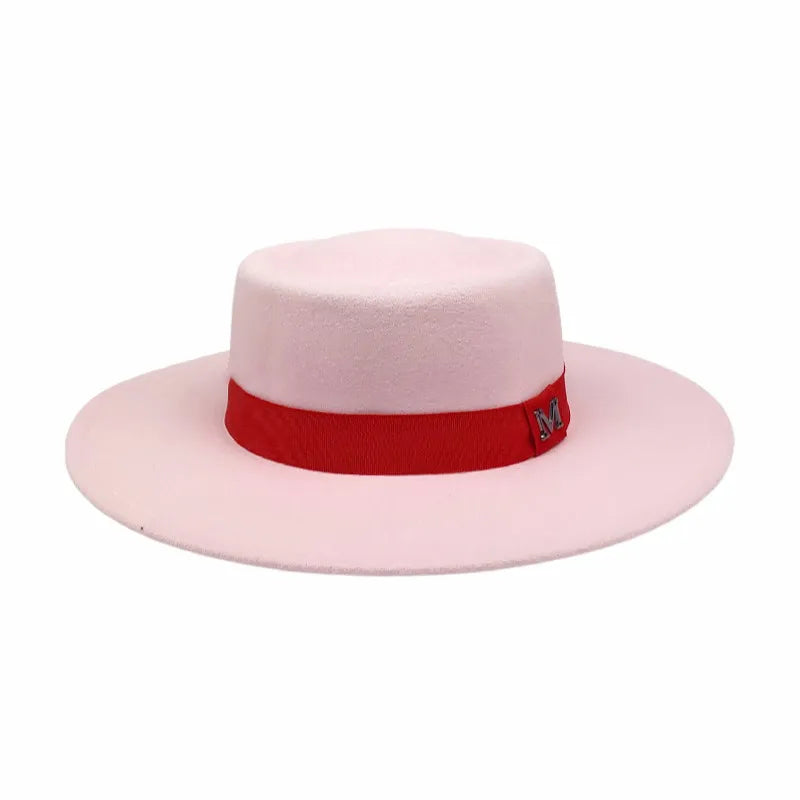Winter Women Red Wool Felt Fedora Hat 8cm Wide Brim Ladies