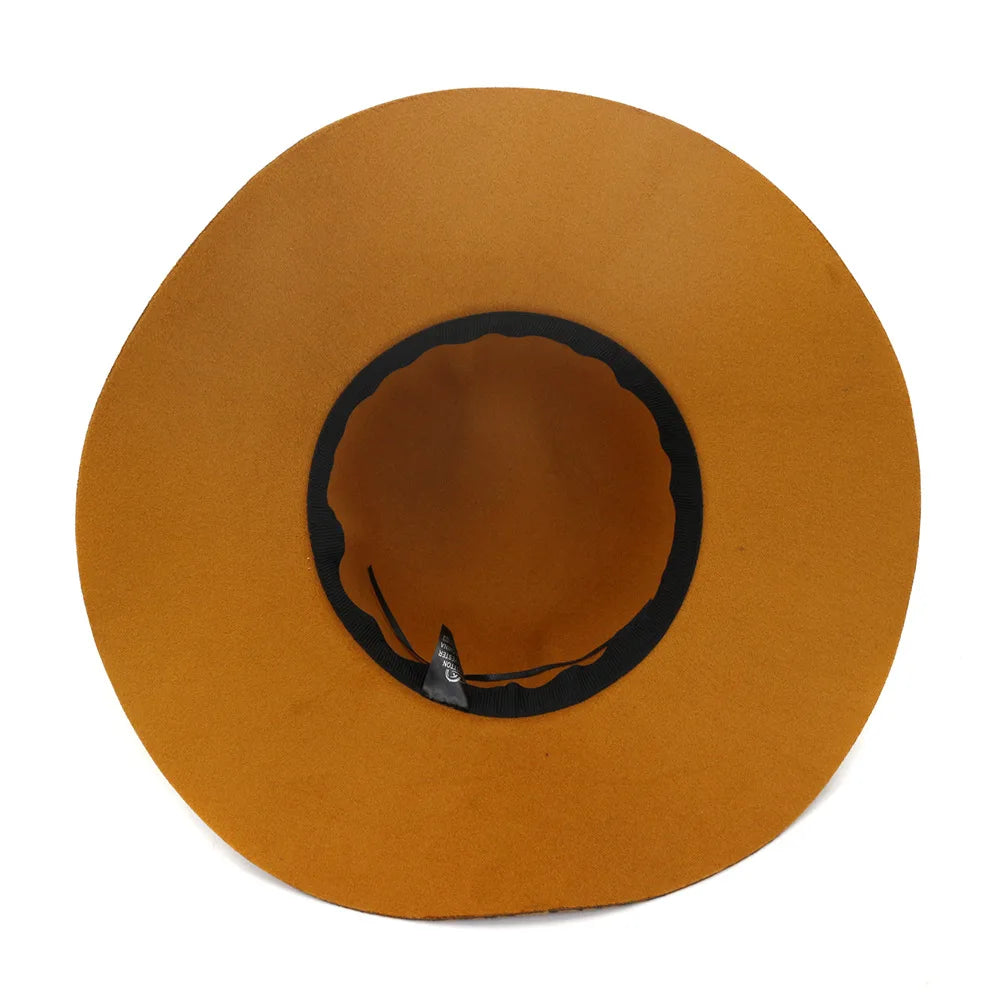 Wide Wave Brim Artificial Wool Felt Fedora Hats