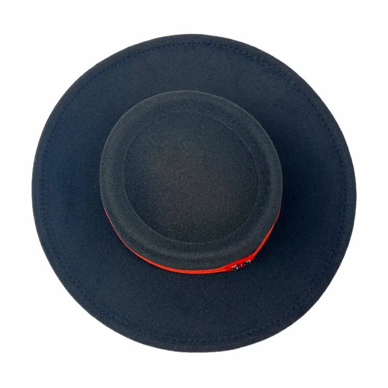 Winter Women Red Wool Felt Fedora Hat 8cm Wide Brim Ladies