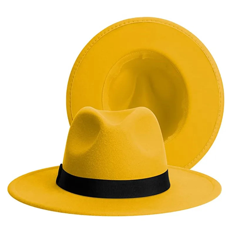 Men Women Felt Fedora Hats Wide Brim Fedoras Flat Brim Fedora Hats