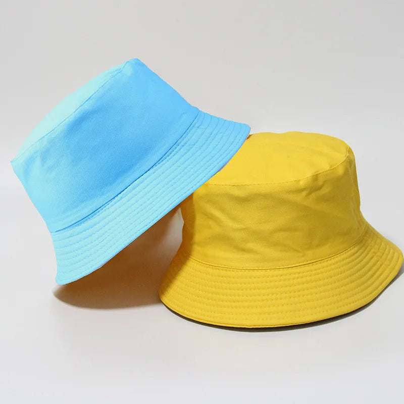 Black Solid Dots Bucket Hat Two Side Wear Unisex Simple Bob Caps