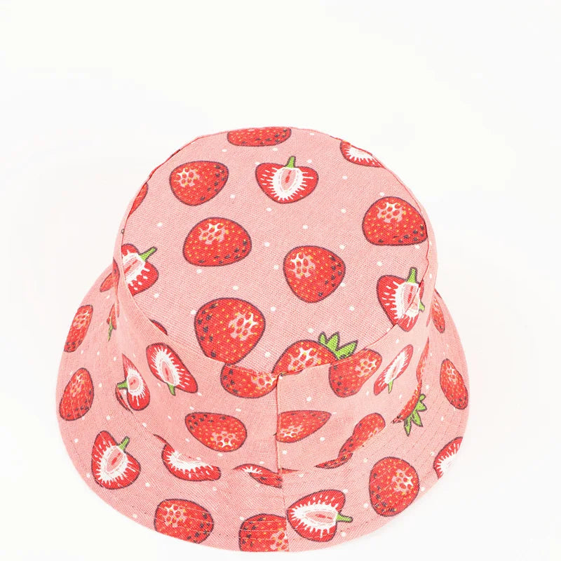 Cotton Strawberry Print Bucket Hat Fisherman Hat Outdoor Travel Hat