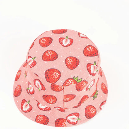 Cotton Strawberry Print Bucket Hat Fisherman Hat Outdoor Travel Hat