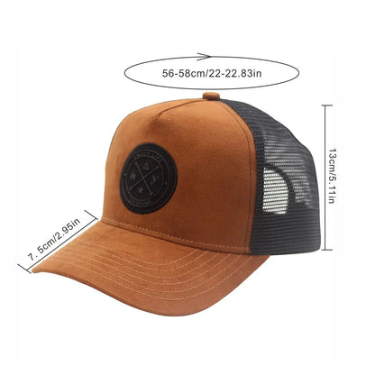 Mesh Back Curved Trucker Men And Women Baseball Cap 5-Panel Leather Patch