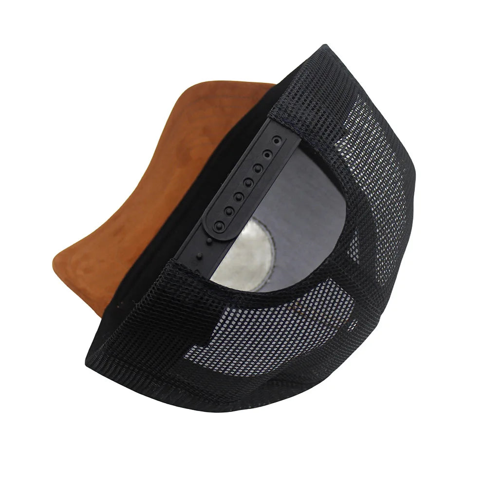 Mesh Back Curved Trucker Men And Women Baseball Cap 5-Panel Leather Patch