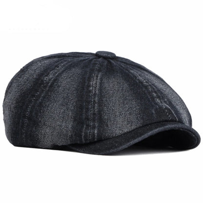 Men Women Flat Cap Hat Washed Cotton Denim Beret Cap