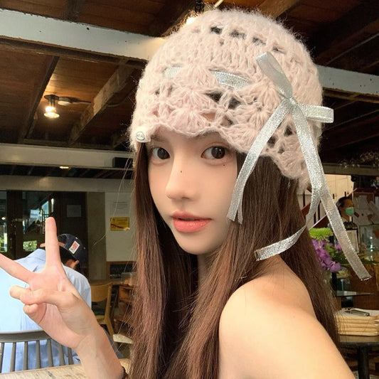 Vintage Artistic Design Ethnic Hollow Bowknot Adjustable Headwrap Hat