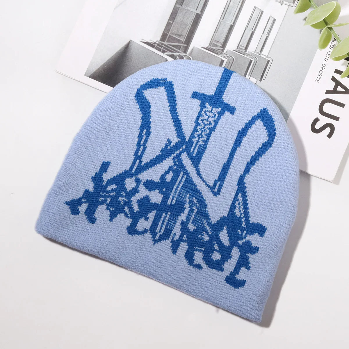 Custom Letter Accept Knitted European Jacquard Gothic Style Beanie Cold Hat