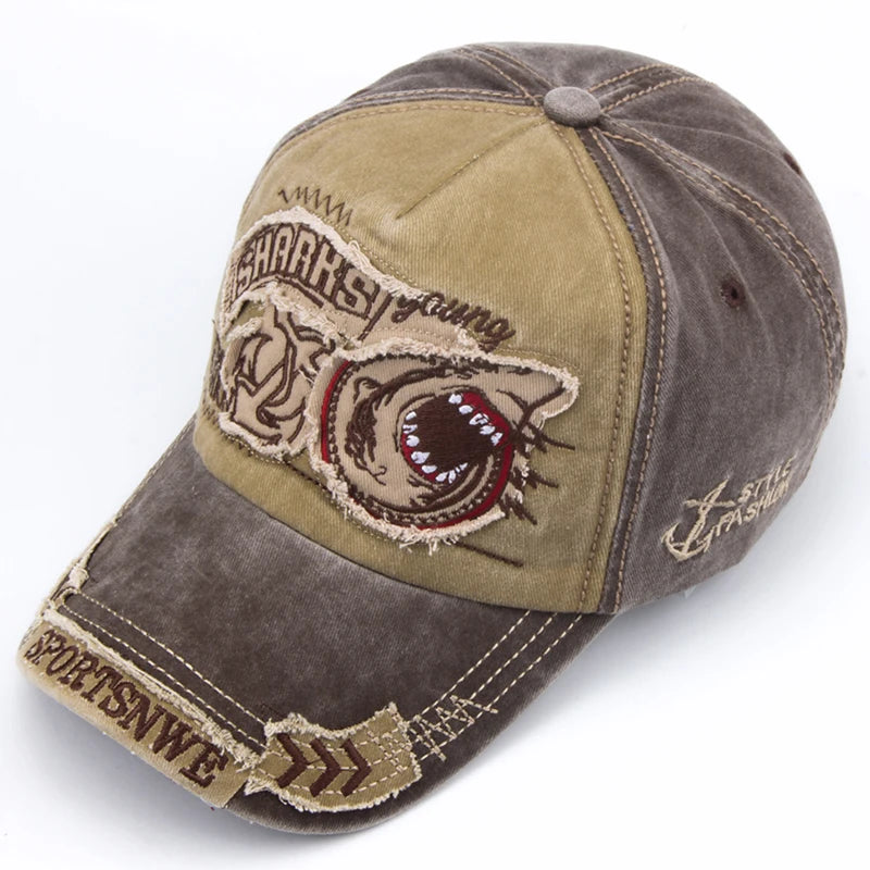 Men Baseball Cap Cotton Fashion Shark Embroidery Casual Visor Hat For Women
