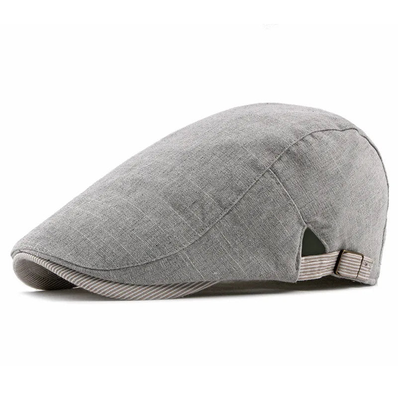 Summer Solid Color Newsboy Caps Men Cotton Flat Peaked Cap