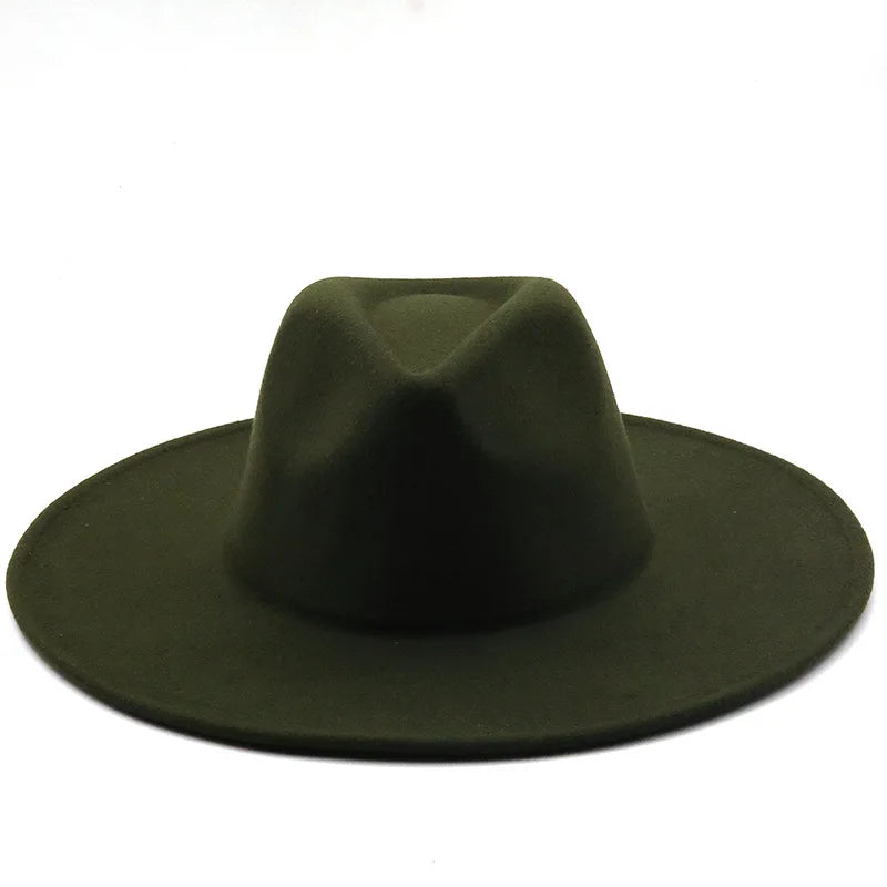 Men Women 9.5cm Flat Big Wide Brim Autumn Winter Wool Felt Fedora