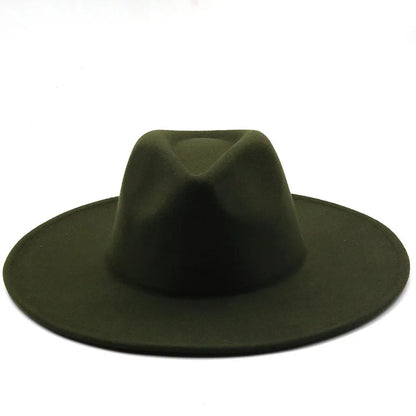 Men Women 9.5cm Flat Big Wide Brim Autumn Winter Wool Felt Fedora