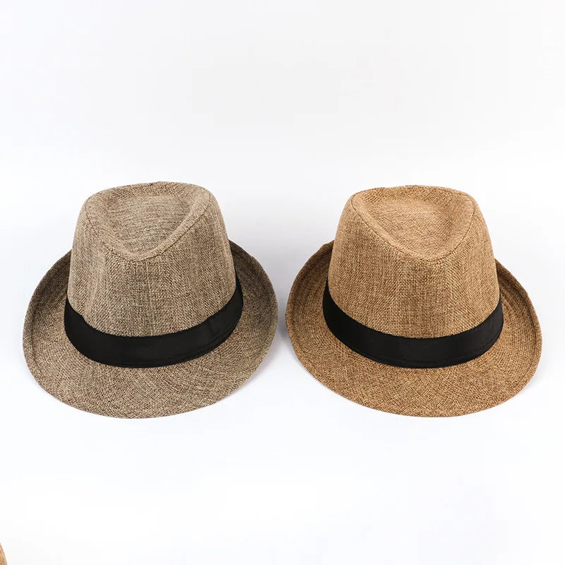 Spring And Summer Men's Hats Fedoras Imitation Linen Top Jazz Hat