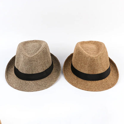 Spring And Summer Men's Hats Fedoras Imitation Linen Top Jazz Hat