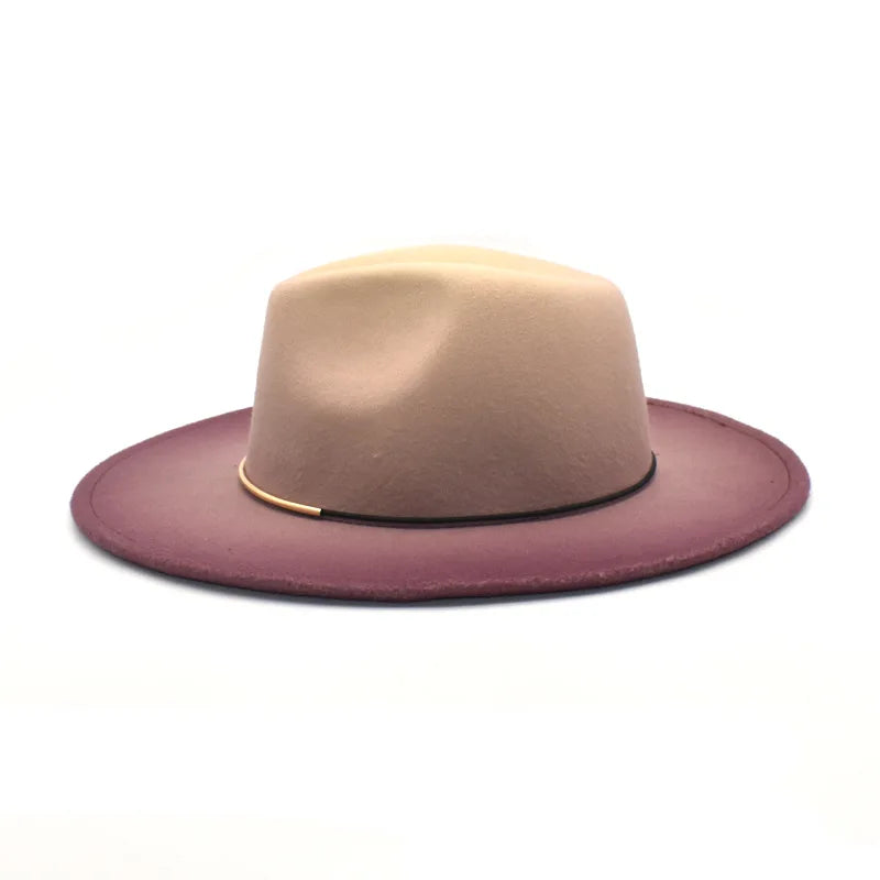 Gradient Large Brim Wool Vintage Felt Fedora Panama Hats
