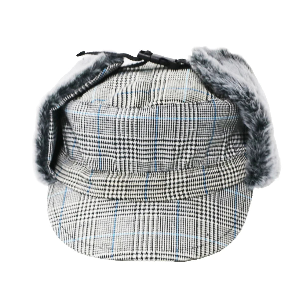 Retro Plaided Winter Trapper Hat Warm Aviator Cap