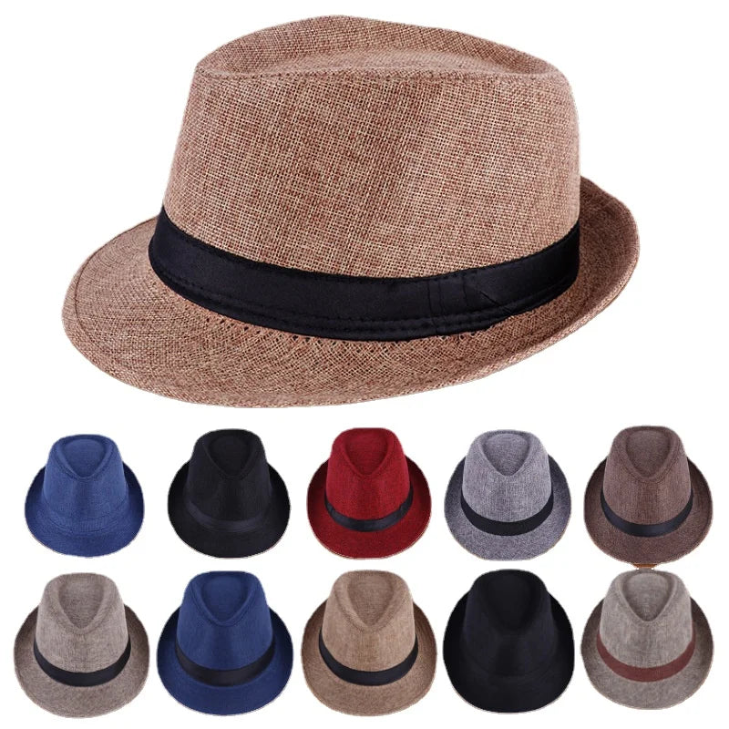 Spring And Summer Men's Hats Fedoras Imitation Linen Top Jazz Hat