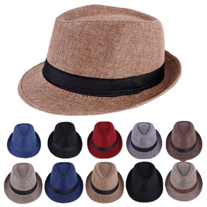 Spring And Summer Men's Hats Fedoras Imitation Linen Top Jazz Hat