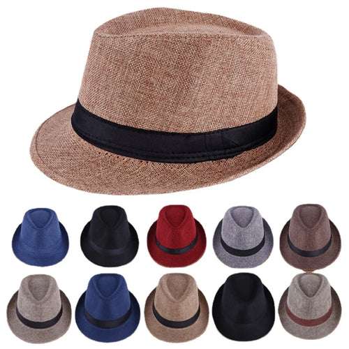 Spring And Summer Men's Hats Fedoras Imitation Linen Top Jazz Hat
