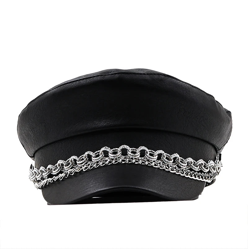 Women Ladies Autumn Winter Beret Hat PU Leather