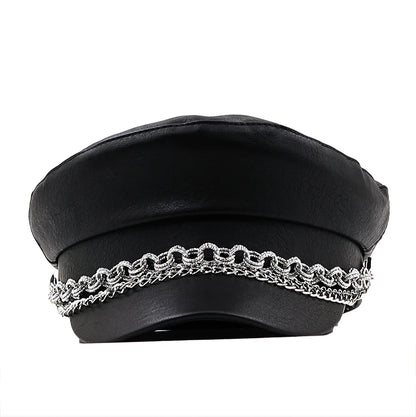 Women Ladies Autumn Winter Beret Hat PU Leather