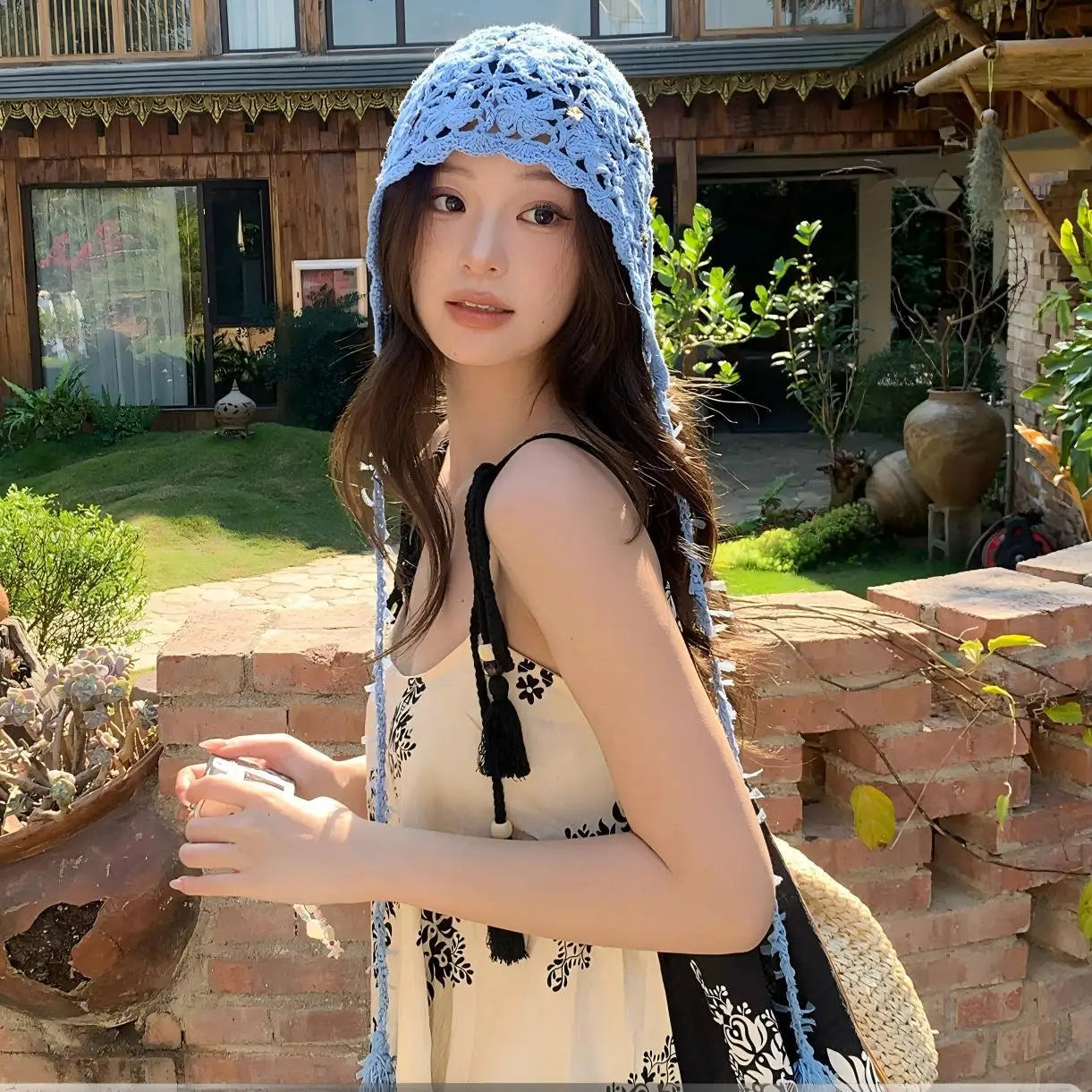 Silk Screen Printed Nylon Breathable Flower Tassel Bag Head Hat