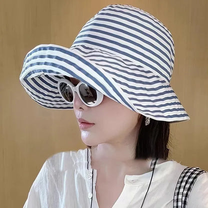 Striped Sun Hat For Women Summer Beach Bucket Hat