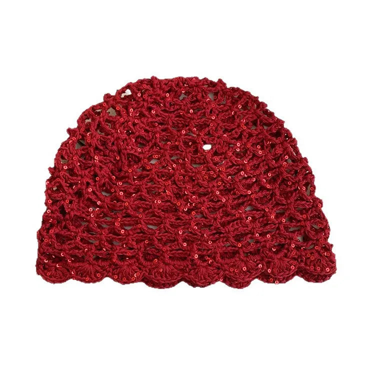 Spring Summer Handmade Knitted Sequin Hollow Crochet Vintage