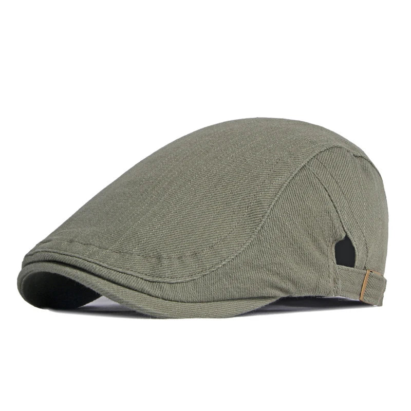 Spring Summer Beret Hat For Men Solid Black Gray Cotton Flat Cap