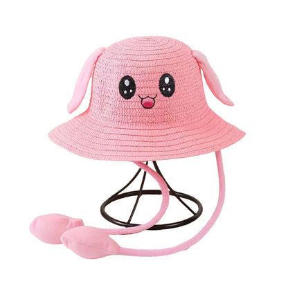 Children's Sun Hats With Moving Ears Woven Straw Hats