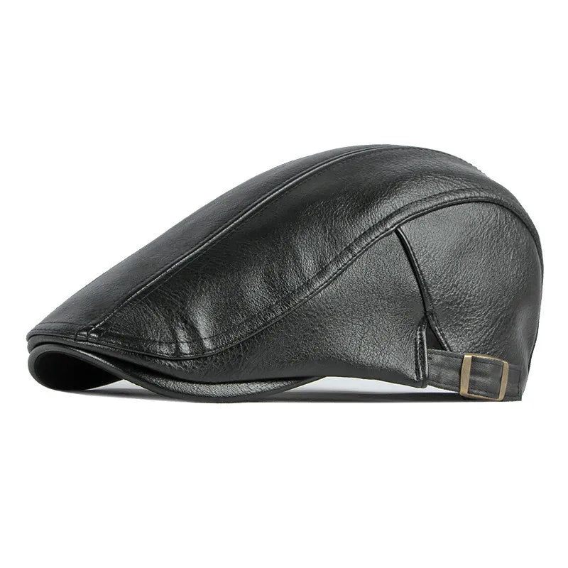 Autumn Winter Pu Solid Color Newsboy Caps