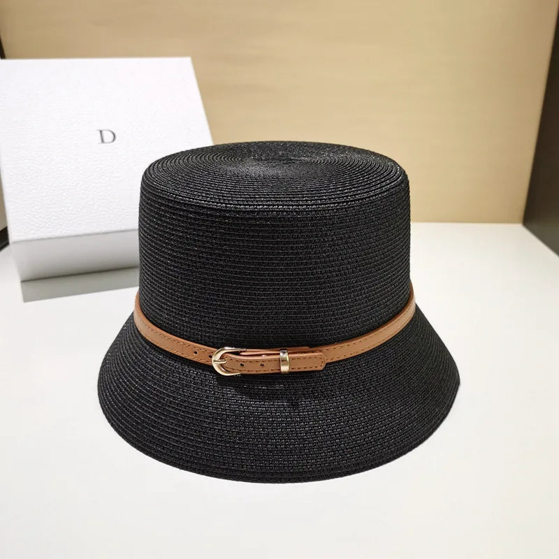 Women's Summer Bucket Hat Belt Decoration UV Protection Sun Cap