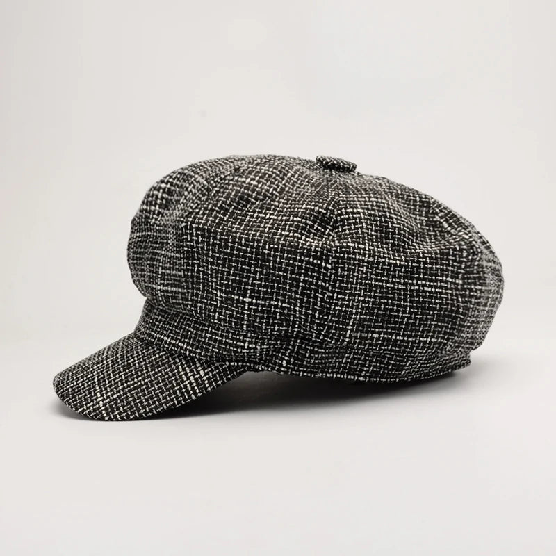 Newsboy Cap Octagonal Hat Plaid Beret Women Autumn Winter