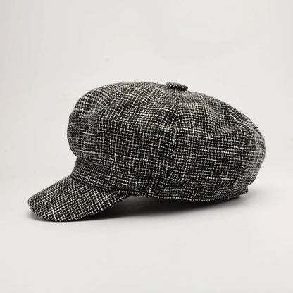 Newsboy Cap Octagonal Hat Plaid Beret Women Autumn Winter